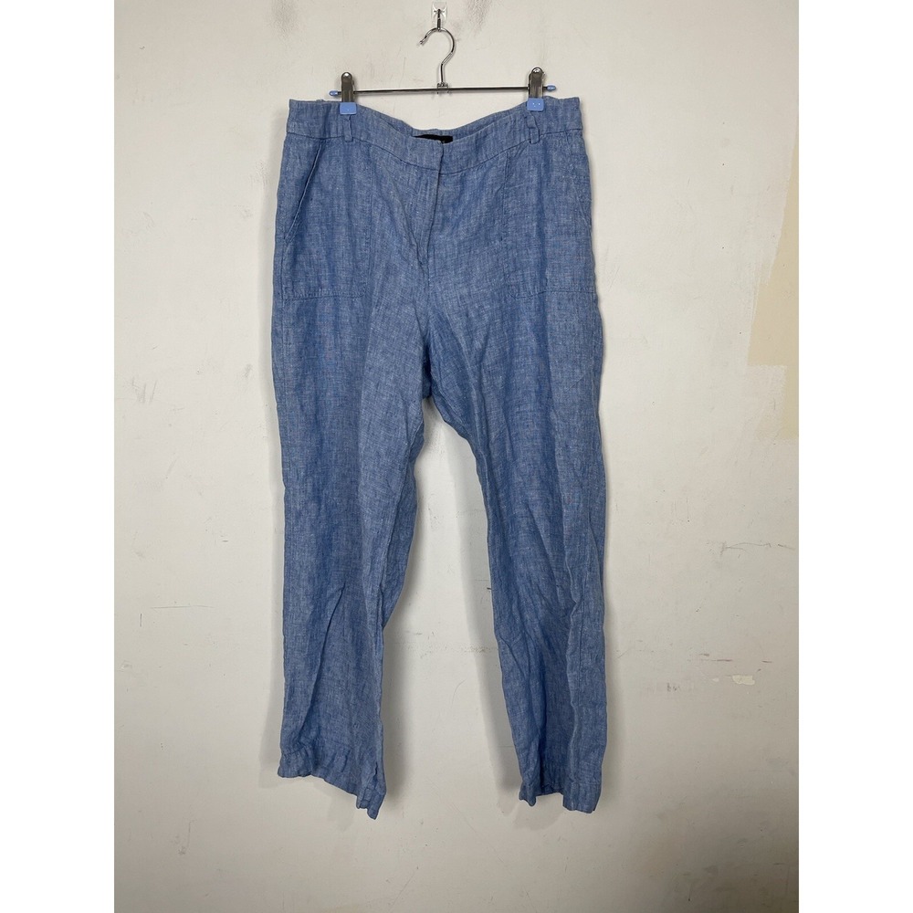 Talbots Womens Pants 12 100% Linen Wide Leg Coastal Beachy Blue Lagenlook Career